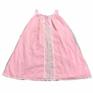 60s/70s European Vintage Tulle Embroidered Floral Lace Slip Dress Pink/Multi M/L